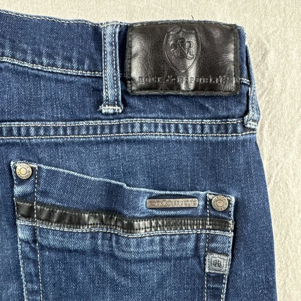 Rock Republic Neil Jeans Mens 36x32 Blue Straight Denim Pants Distressed Medium